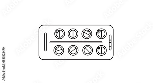 Illustration of a blister pack with eight pills, medical concept