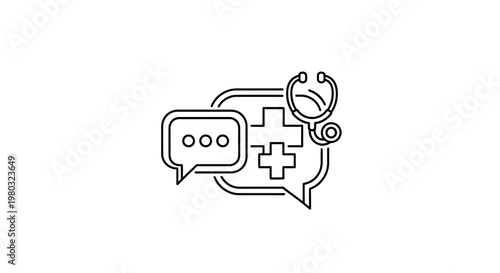 Medical Consultation Icon: Stethoscope and Chat Bubbles with Plus Signs
