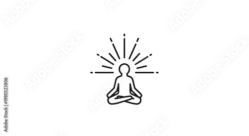 Meditating person with radiating light, symbolizing enlightenment, mindfulness, and inner peace.