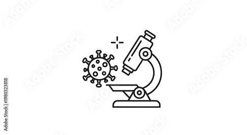 Microscope examining virus particle, scientific research, disease discovery, medical laboratory icon