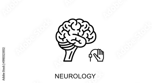 Neurology Icon: Brain and Hand with Medical Device