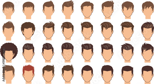 Set of male avatar hairstyles different haircuts and styles men head icons collection flat design vector illustration