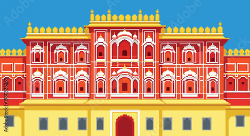 A vibrant illustration depicts the hawa mahal palace in jaipur india showcasing its unique architecture