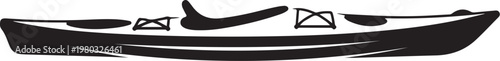 Black kayak, vector boat, water sports, outdoor recreation, silhouette icon