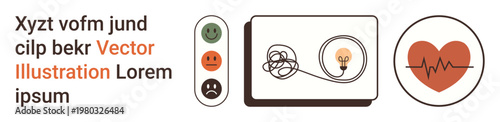 Emotional response, problem-solving, brainstorming, health monitoring, decision-making, innovation. Icons showing feedback faces, tangled wires with a light bulb and a heartbeat monitor. Emotional