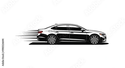 Fast Black Sedan Car Speeding Motion Blur Effect Isolated White Background
