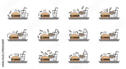 Fast Food Meal Combo: Burger, Fries, and Drink with Steam Effect
