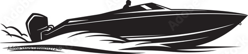 Speedboat, motorboat, watercraft, vector illustration, black and white