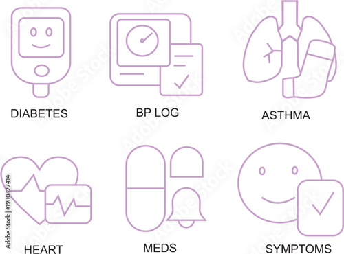 Medical Monitoring infographic thick purple line Set for World Health Awareness Campaign