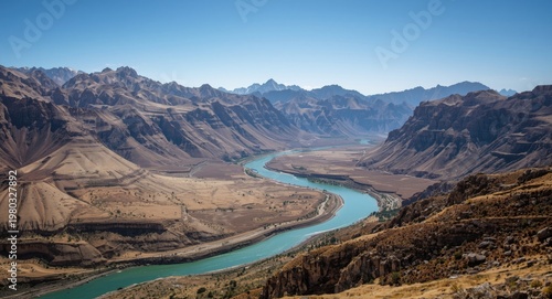 Spectacular mountain range with a river exhibiting unique unevenness