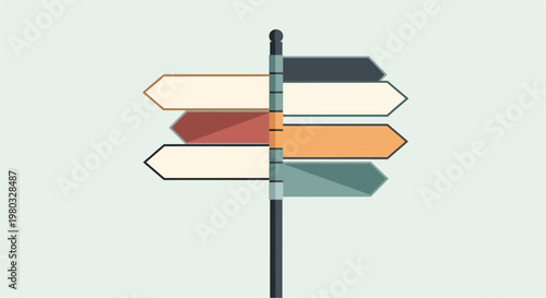 Vector illustration of a directional signpost with multiple blank arrows pointing in different directions, symbolizing choices and decisions