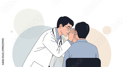 Doctor whispering to patient's ear, medical consultation, doctor-patient relationship, healthcare concept