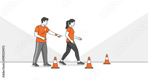 Fitness trainer guiding woman through cone agility drill for balance and coordination