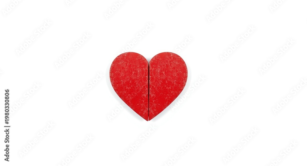 Fototapeta premium Symbol of affection with paired wooden hearts in red and white against plain white