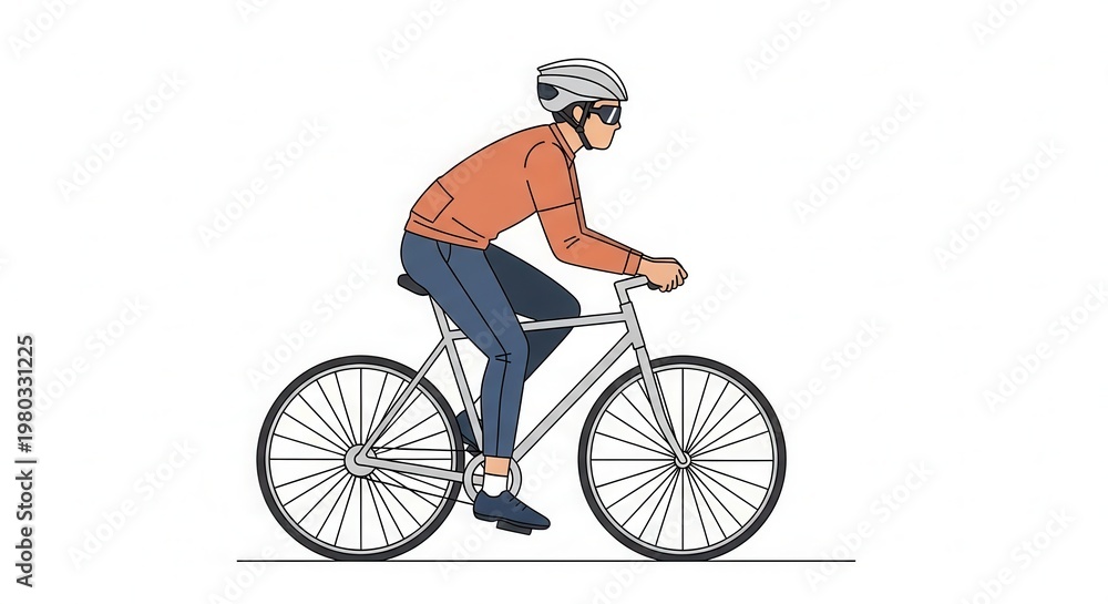 Naklejka premium Cyclist riding a bicycle, wearing helmet and sportswear, active lifestyle, outdoor sport