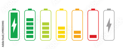 Battery level indicators. Colorful battery charge level icons. Battery power level pictograms in outline style. Battery level indicators. vector illustration eps file.