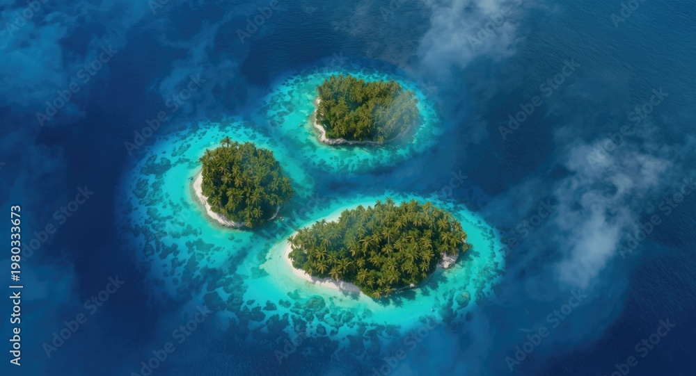 Fototapeta premium Top down image of magical crocodile shaped isles in a vivid island environment