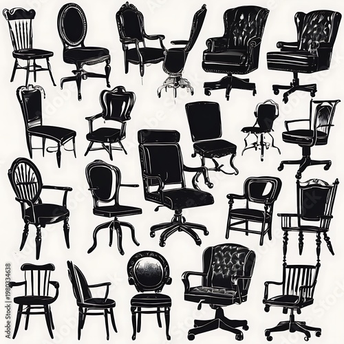 Vintage Office Chair Illustrations Collection.