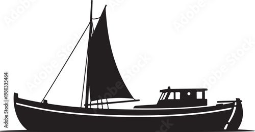 Sailing boat, sailboat silhouette, black vector, nautical icon, isolated