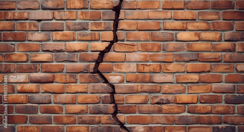 Fractured brick wall concept with an uneven gap and copy space
