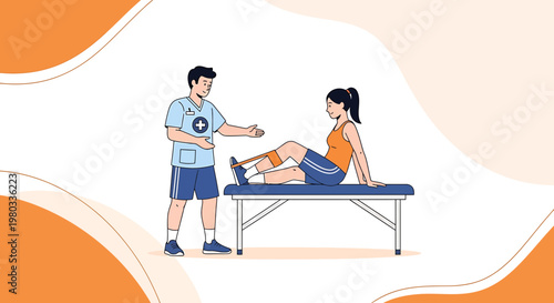 Physical therapist assisting patient with leg exercise on therapy table