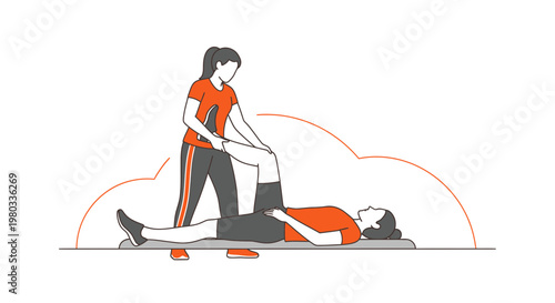 Physical therapist assisting patient with leg stretch on mat, rehabilitation concept