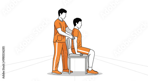 Physical therapist assisting patient with seated back exercise for posture and rehabilitation