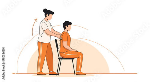Physical Therapist Assisting Patient With Seated Spinal Mobilization Exercise