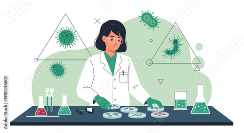 Scientist examining petri dishes with bacteria and viruses in a laboratory