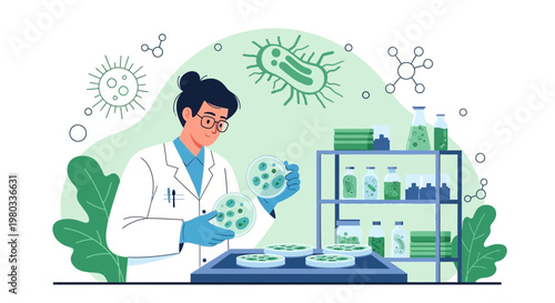 Scientist examining petri dishes with bacteria cultures in a laboratory setting