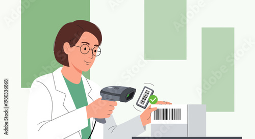 Scientist scanning barcode with handheld scanner and smartphone, modern laboratory research
