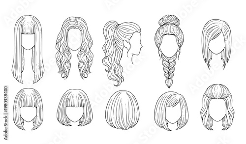 Girls fashion hairstyle set – female hair vector illustration collection
