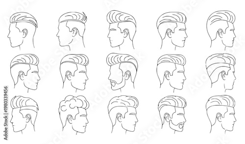Men hair vector design set – hairstyle illustration collection isolated on white