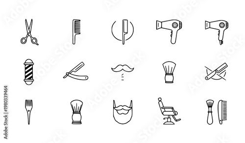 Barber shop icon set – simple hair salon vector collection