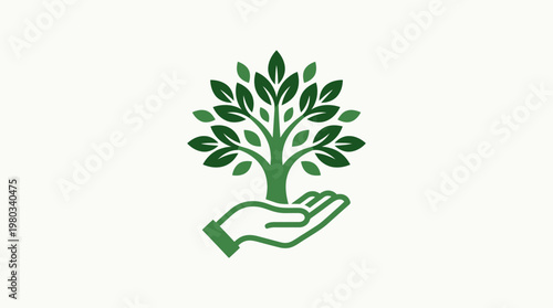 Tree Growing in a Hand Green and White Symbol