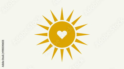 Golden Sun with Heart on Beige Background