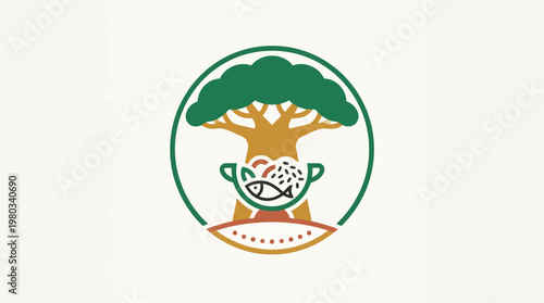 Stylized Logo Depicting a Tree and Food Elements