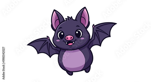 Cute cartoon bat with purple belly.