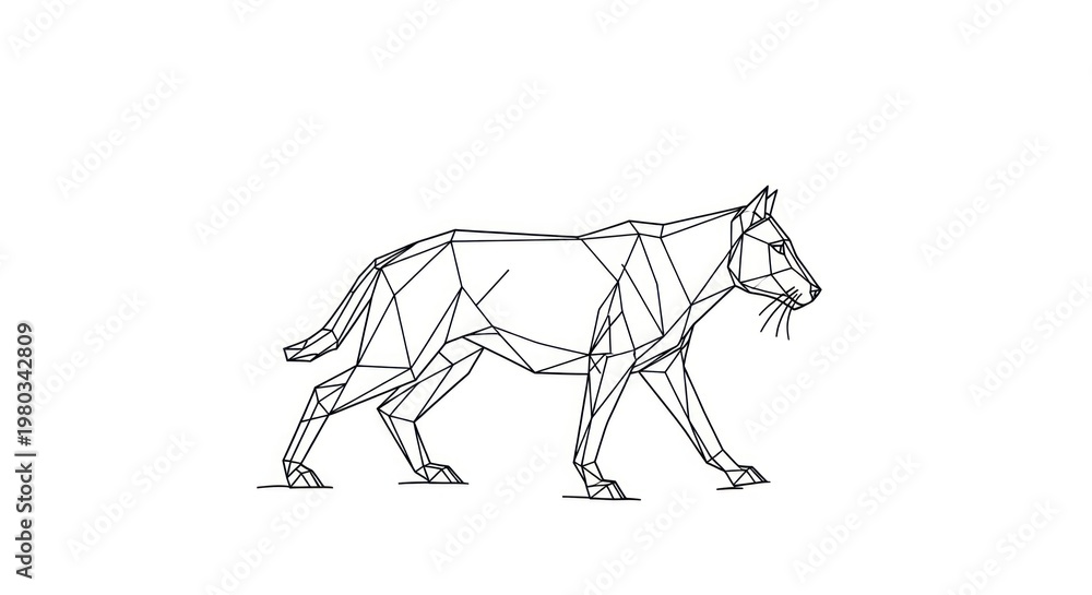 Fototapeta premium Line Art Illustration of a Walking Tiger.