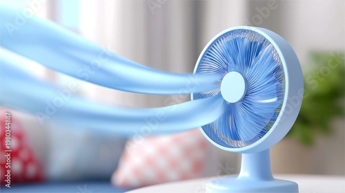 Bright Minimalist Electric Oscillating Fan with Airflow in Modern Interior Setting