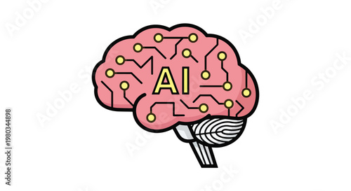 Artificial Intelligence Brain with Circuitry and AI Label