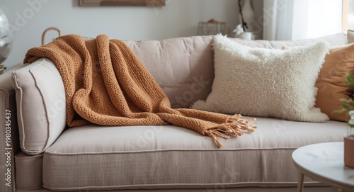 inviting living room featuring a plush sofa and a soft warm throw blanket
