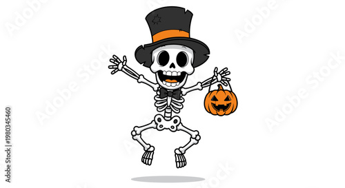 Halloween skeleton wearing top hat.