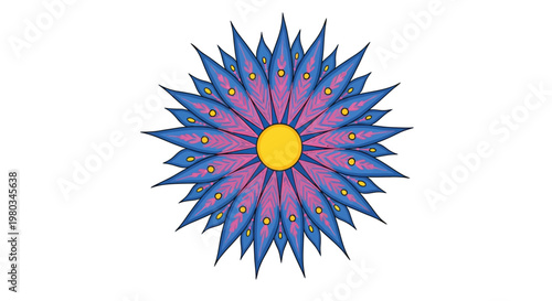 Vibrant pink and blue spiky flower illustration