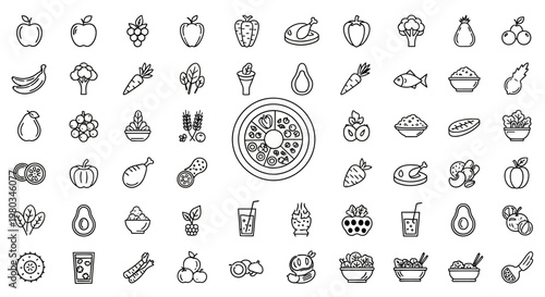 A collection of food and drink icons.