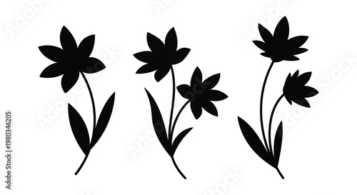 Black silhouettes of flowers on stems
