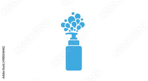 A blue bottle with bubbles coming out.