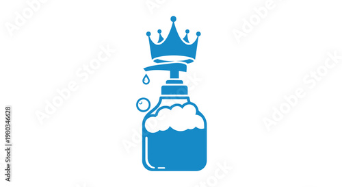A blue icon of a soap dispenser with a crown on top.