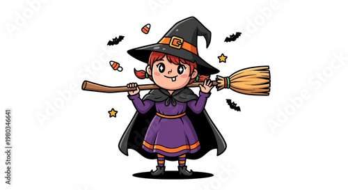 Little girl dressed as witch.