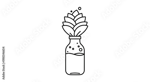 a black and white line drawing of a flower in a vase.